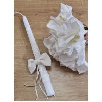 Krikšto balta žvakė su lininiu kaspinėliu 30 cm. Spalva balta / balta 2024